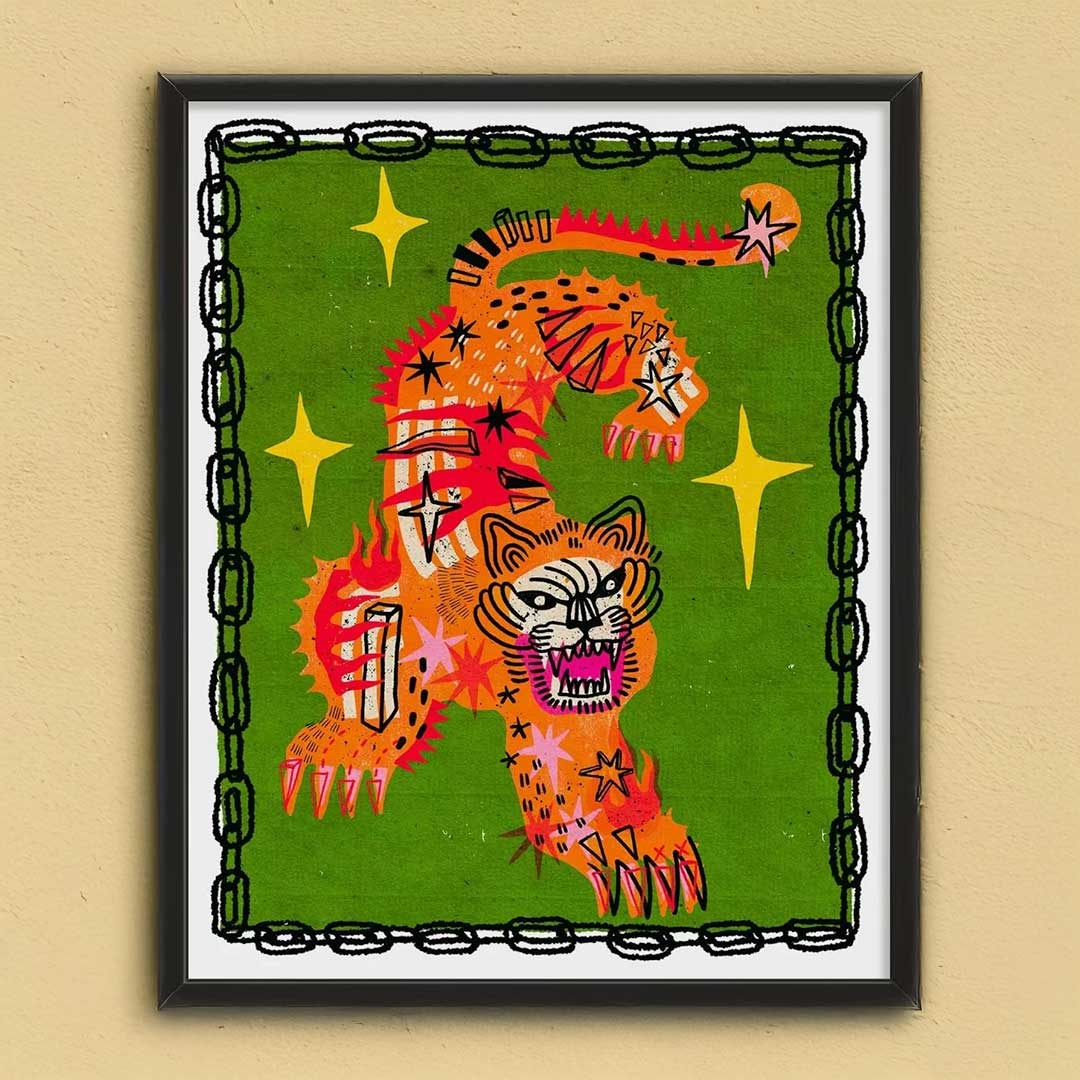 Tiger Charm tattoo-inspired canvas art print