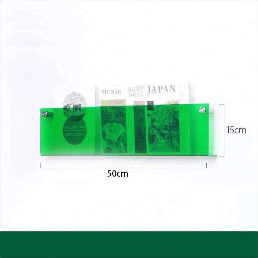 Floating Acrylic Magazine Holder in Green – 40 × 15cm