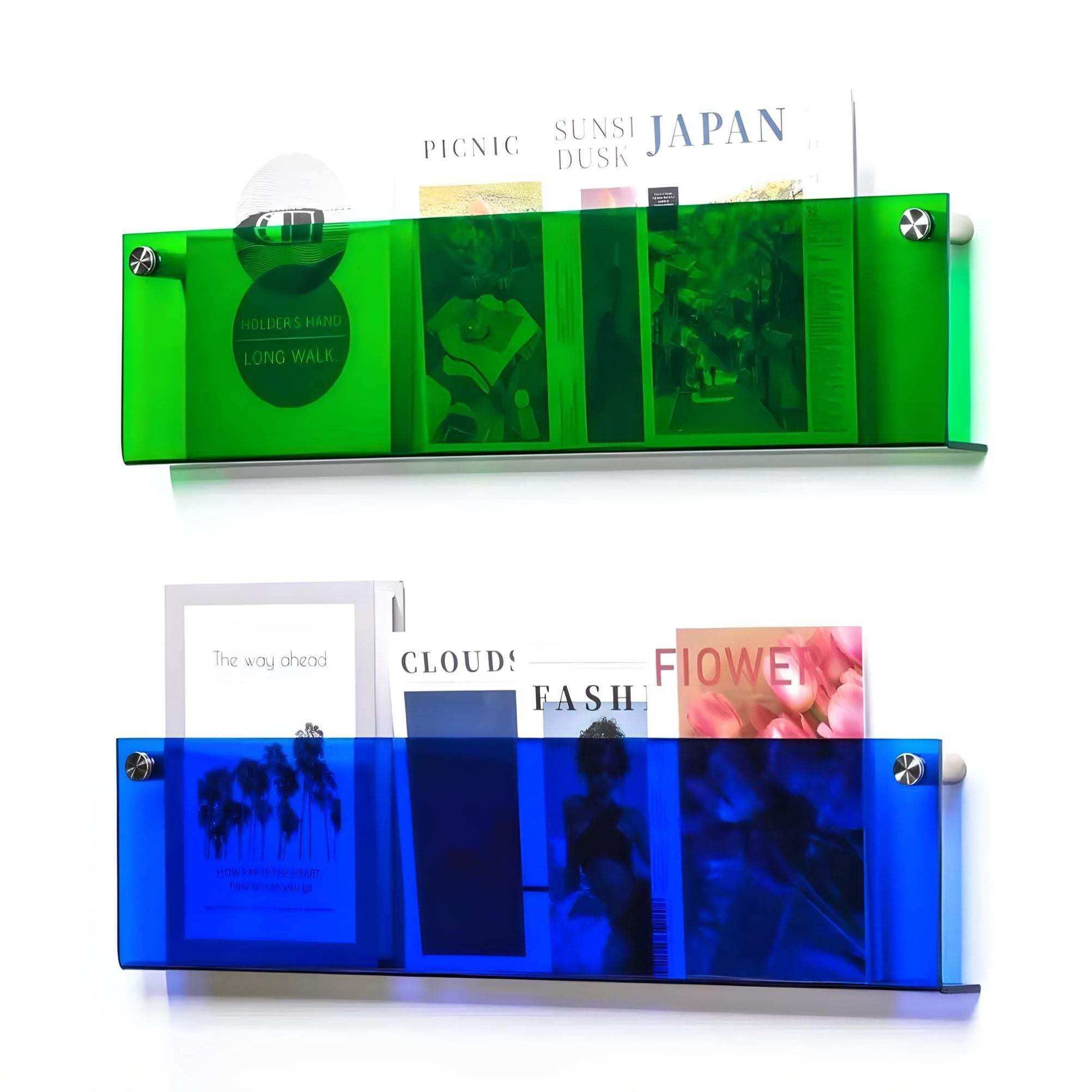 Floating Acrylic Magazine Holder in Orange – 40 × 15cm