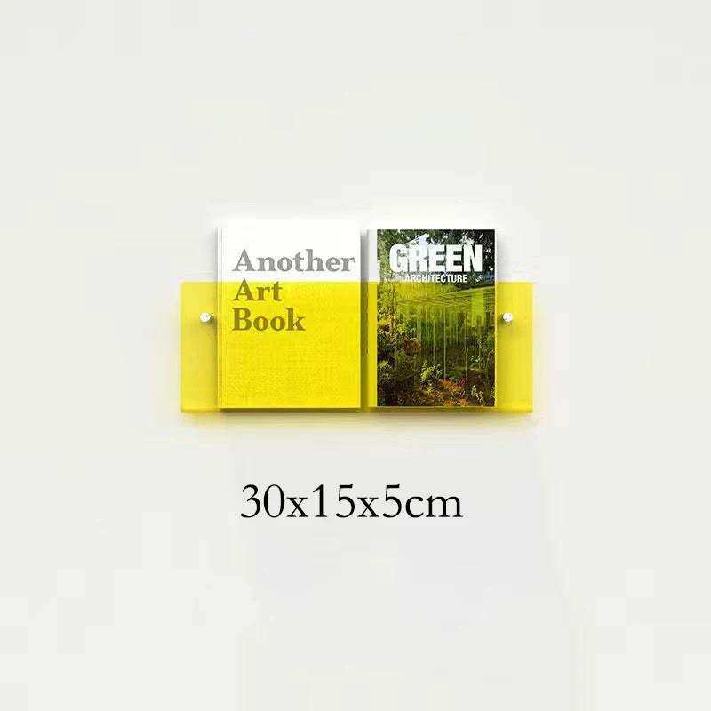 Floating Acrylic Magazine Holder in Yellow – 40 × 15cm