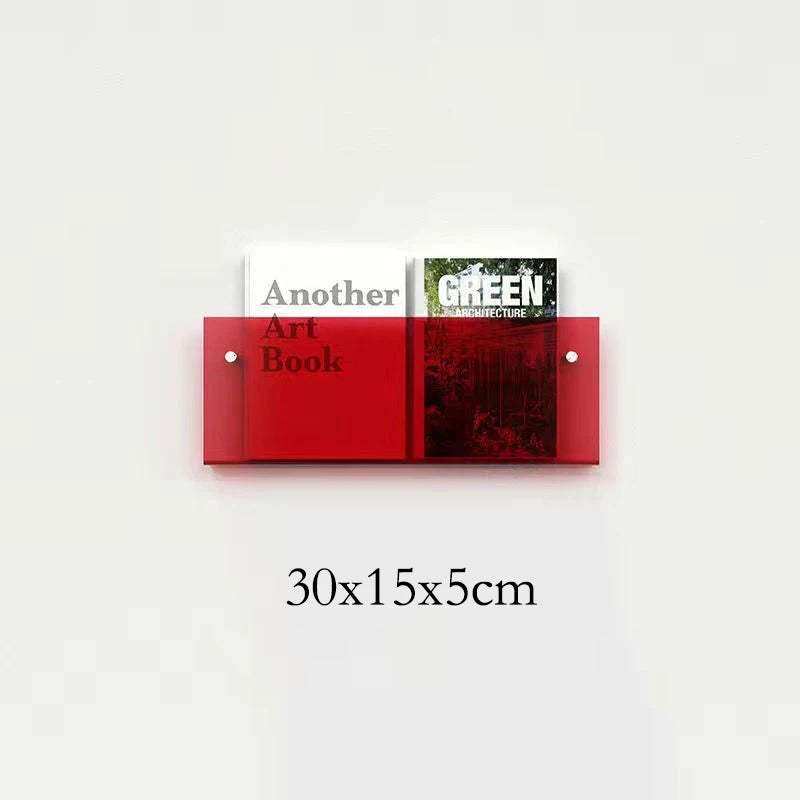 Floating Acrylic Magazine Holder in Red – 40 × 15cm