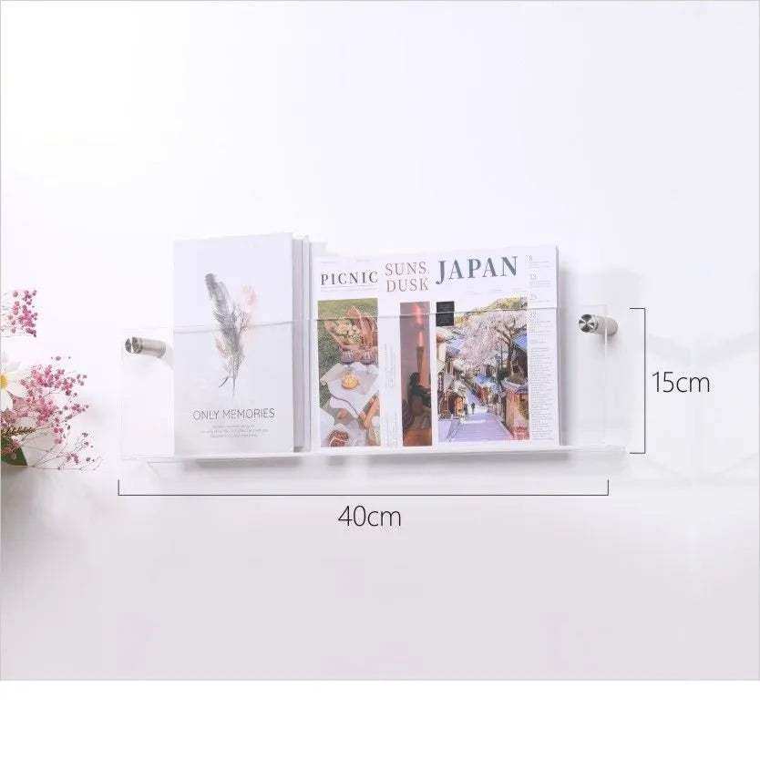 Floating Acrylic Magazine Holder in Light Yellow – 40 × 15cm