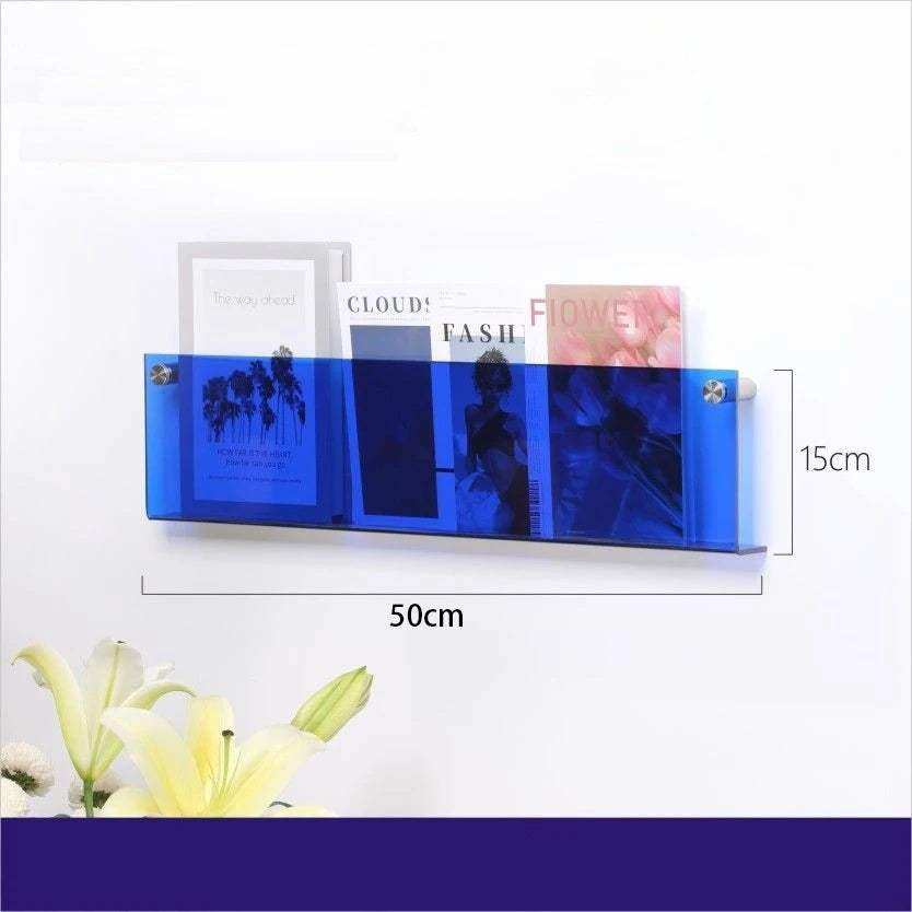 Floating Acrylic Magazine Holder in Blue – 50 × 15cm