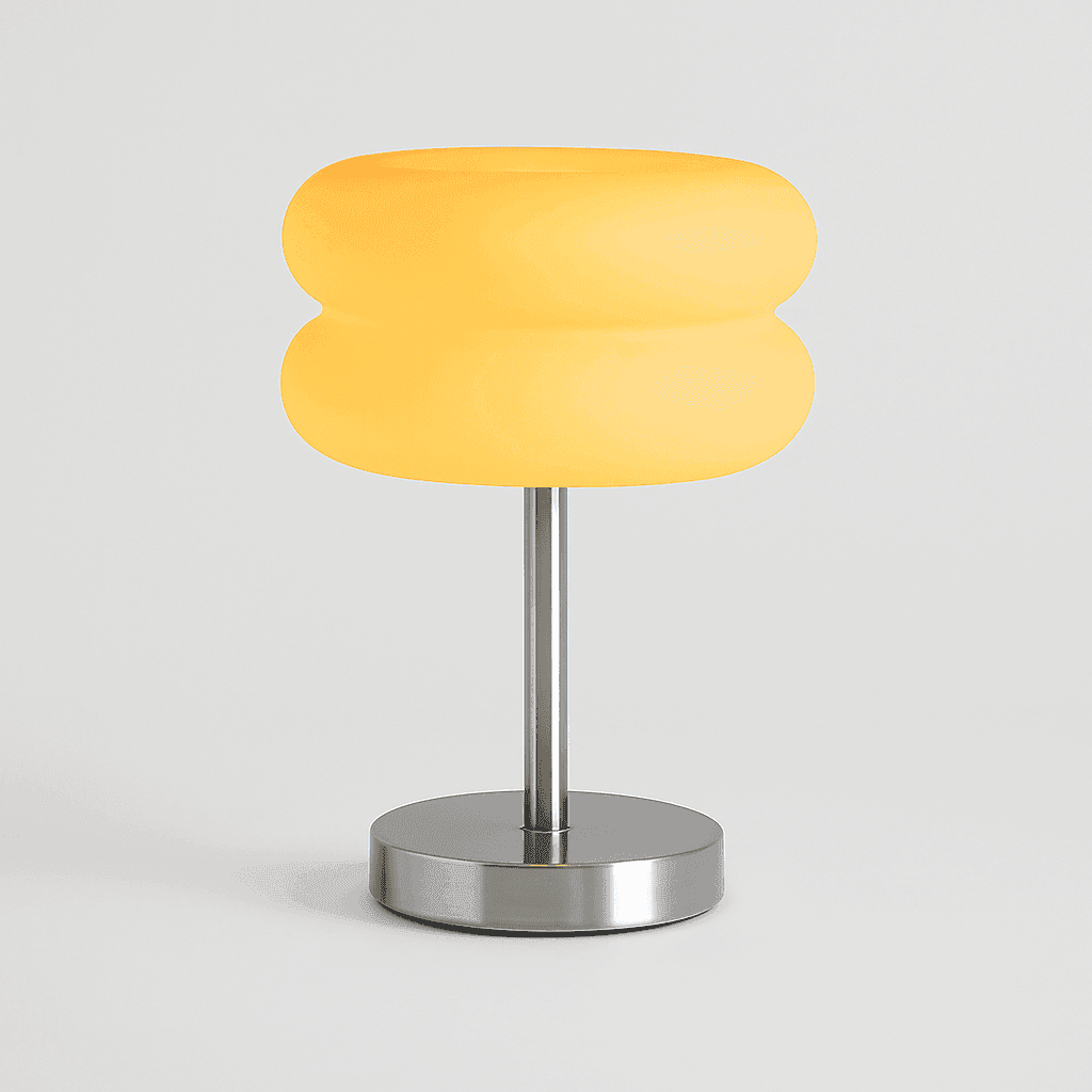 Macaron orange glass table lamp with plated iron base
