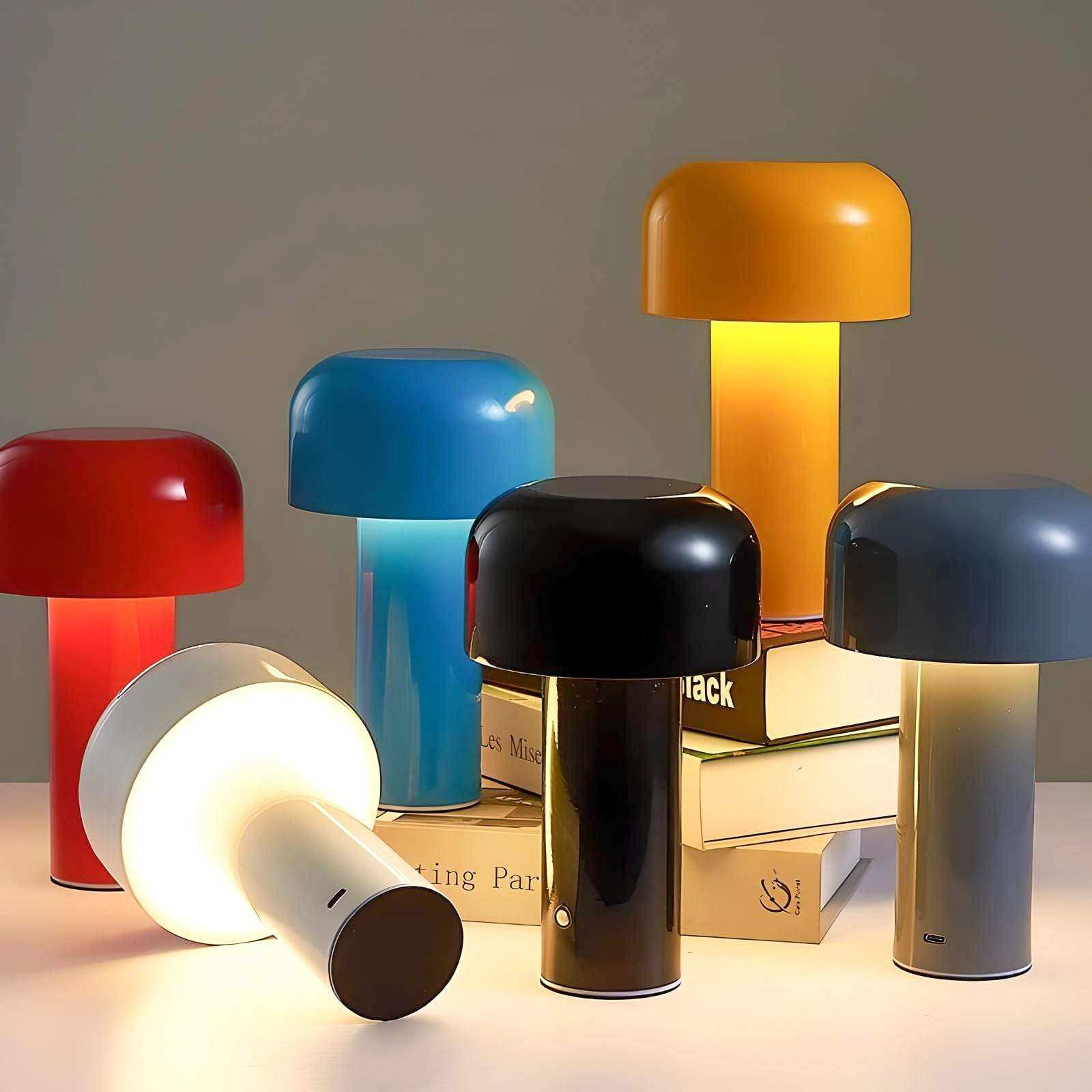 Compact cordless mushroom lamp for desks and shelves