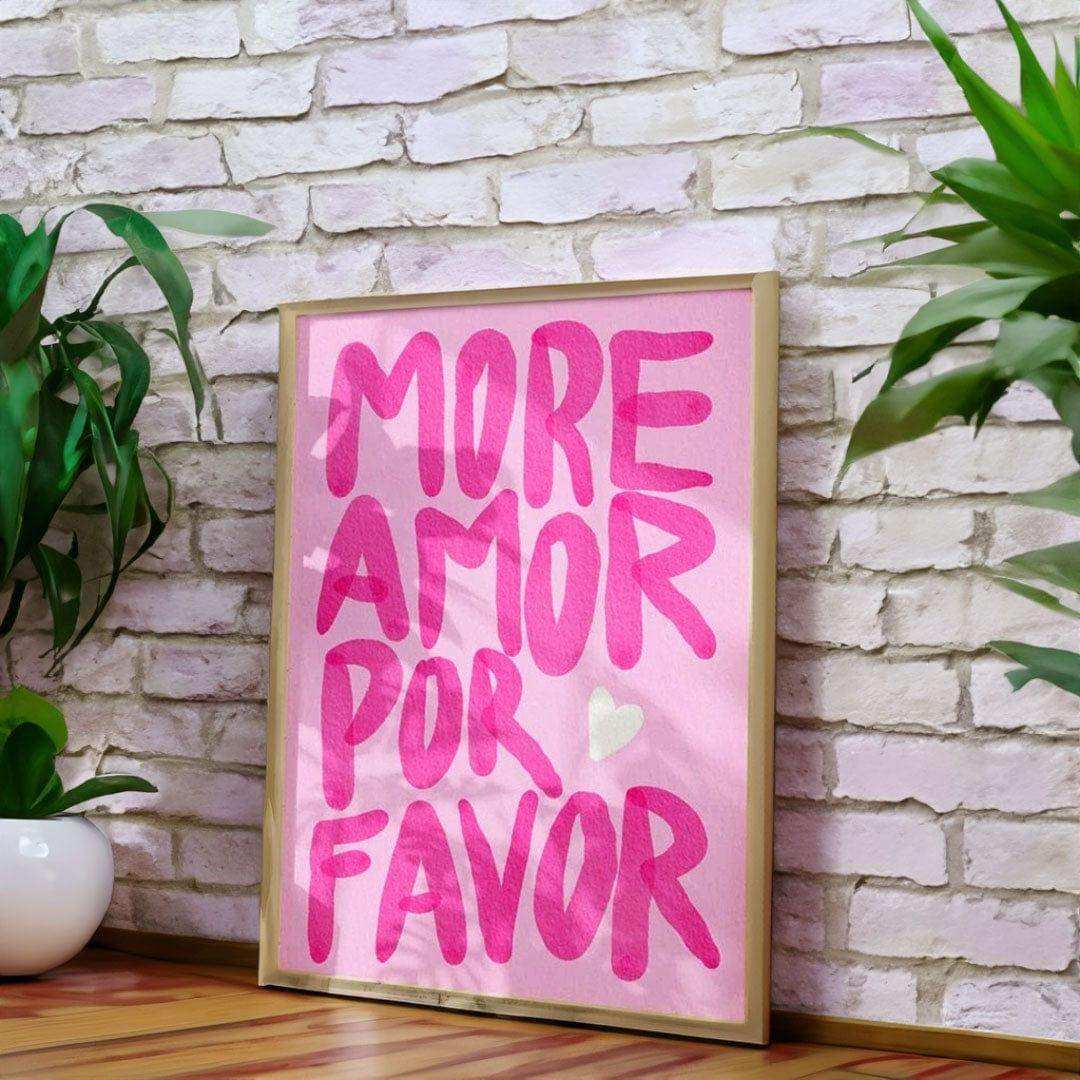 More Amor Por Favor yellow and white canvas print