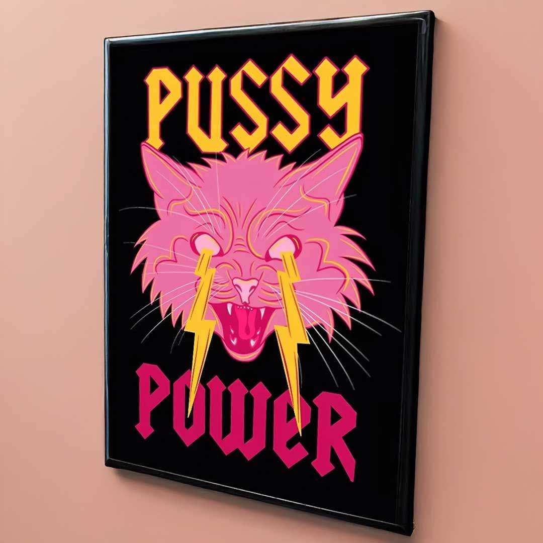 Pussy Power neon pink cat canvas print