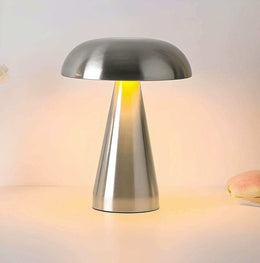 Touch-controlled cordless mushroom lamp with three light colours