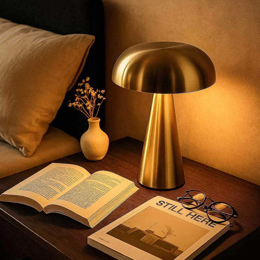 Sleek Abstract metal table lamp in bronze