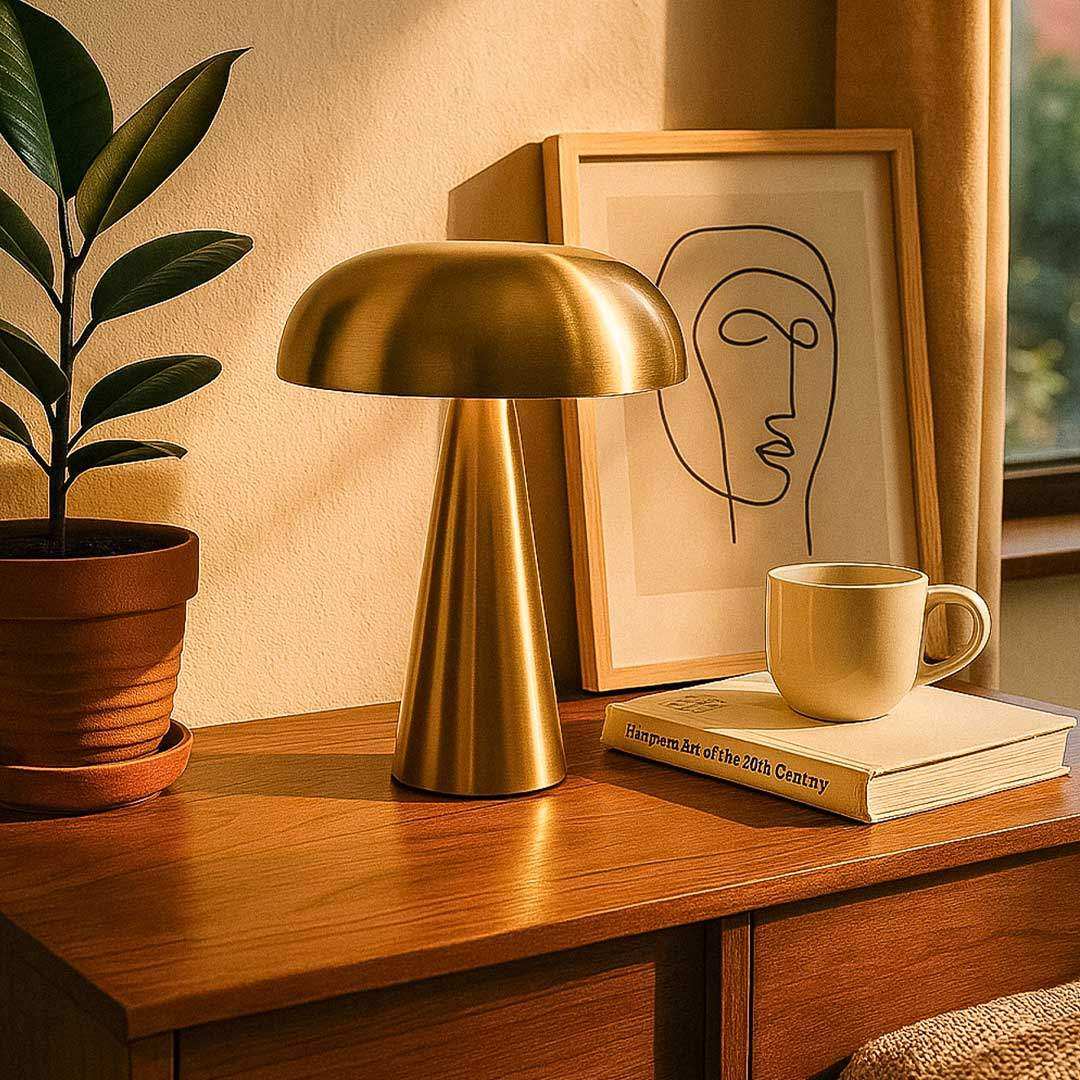 Sleek Abstract rechargeable mushroom lamp in silver