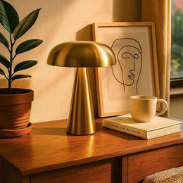 Sleek Abstract rechargeable mushroom lamp in silver