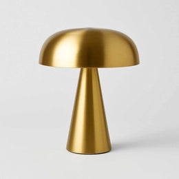 Sleek Abstract cordless metal mushroom lamp in gold