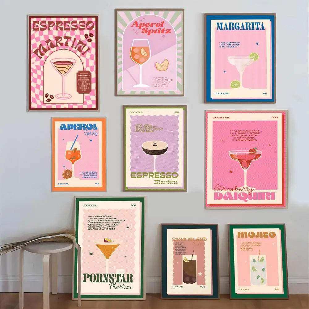 Sunset Aperol Spritz canvas wall art shown in an interior
