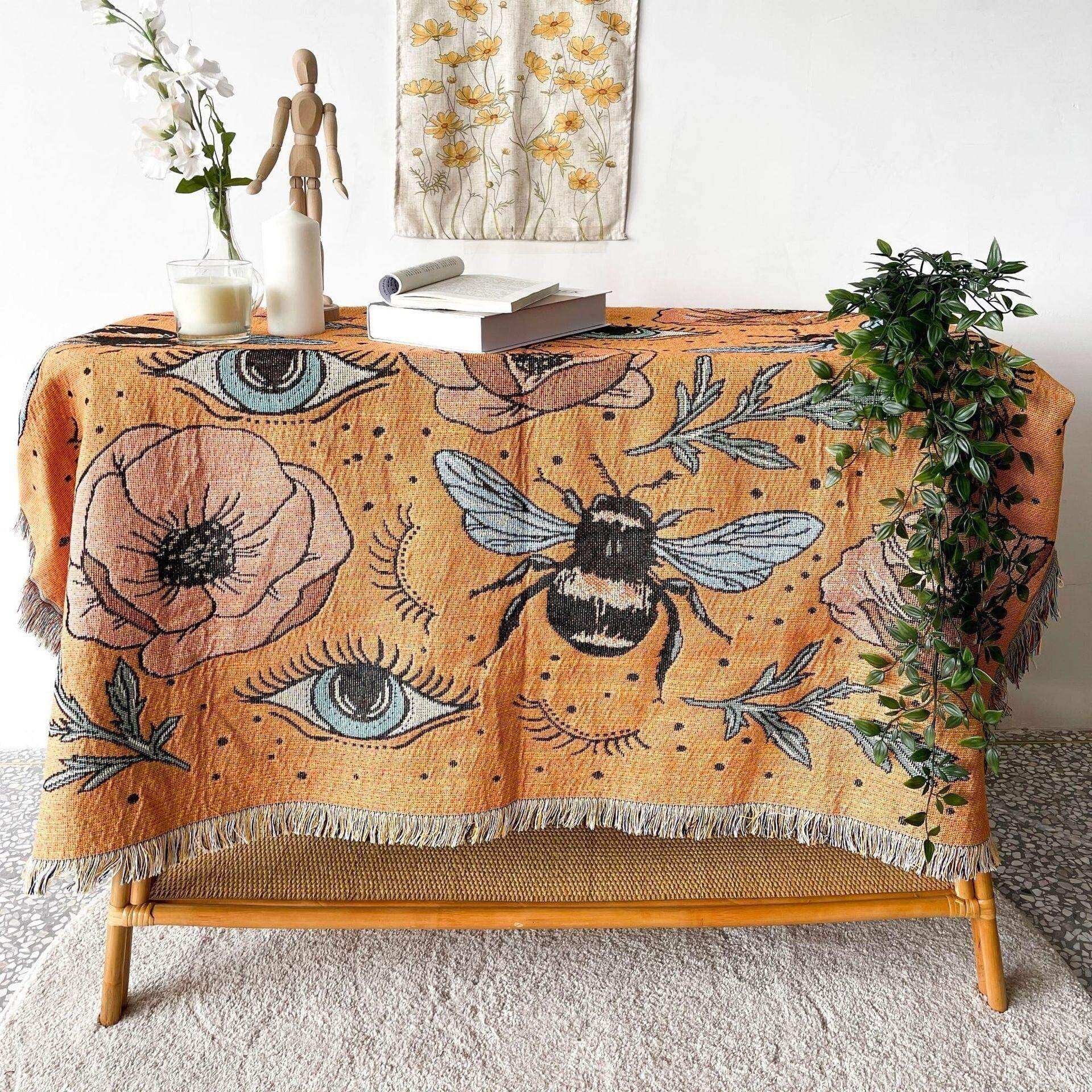 Bumble Bee tapestry throw folded for indoor styling