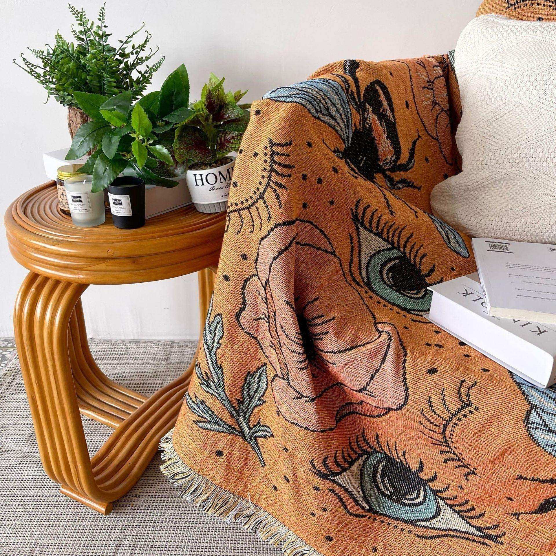Bumble Bee cotton throw with graphic floral detailing