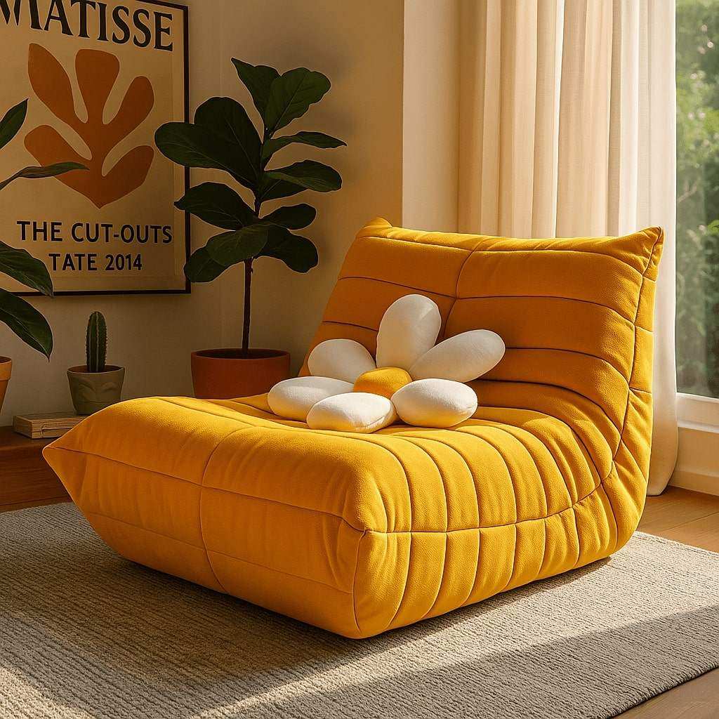 Low sculptural Caterpillar Lounger Chair designed for indoor relaxation