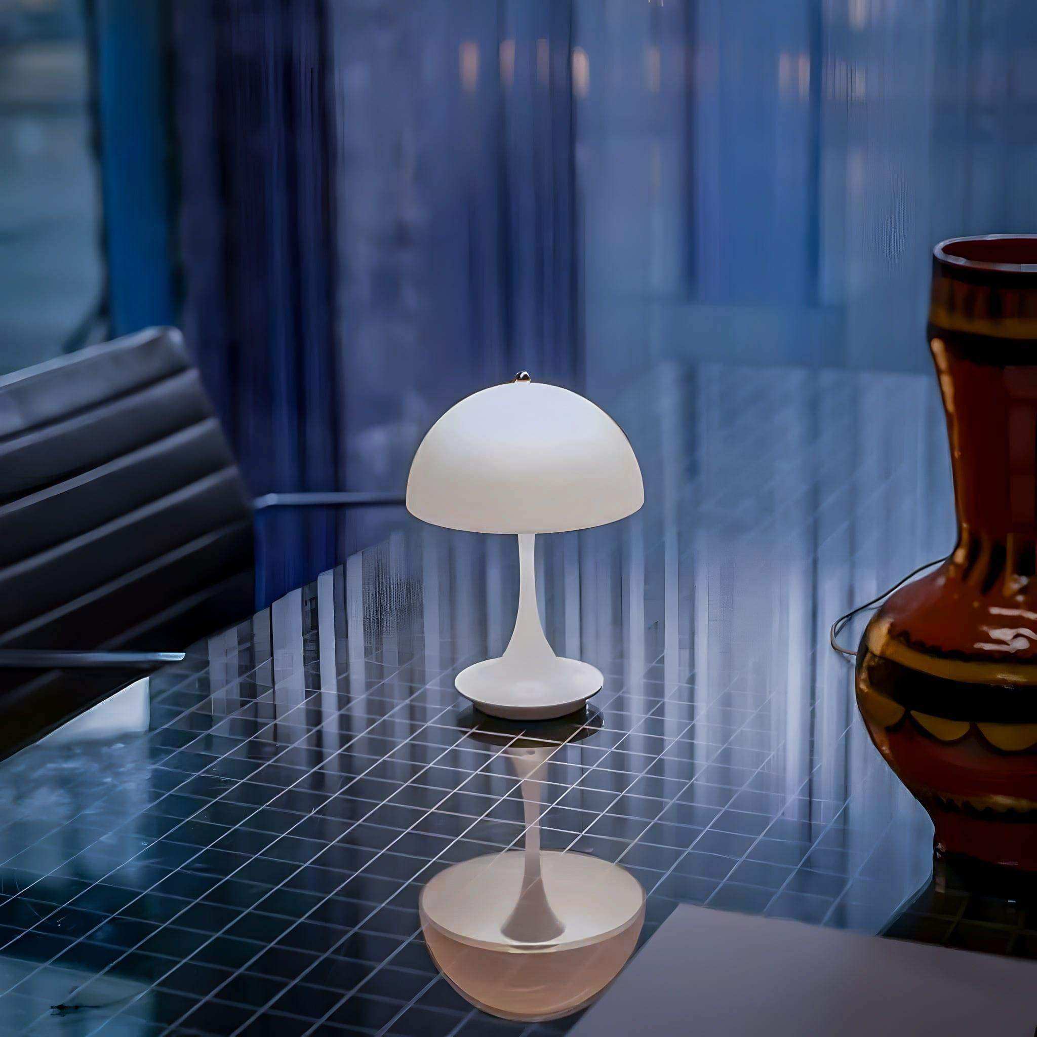 Orange Luna mushroom lamp as ambient table lighting