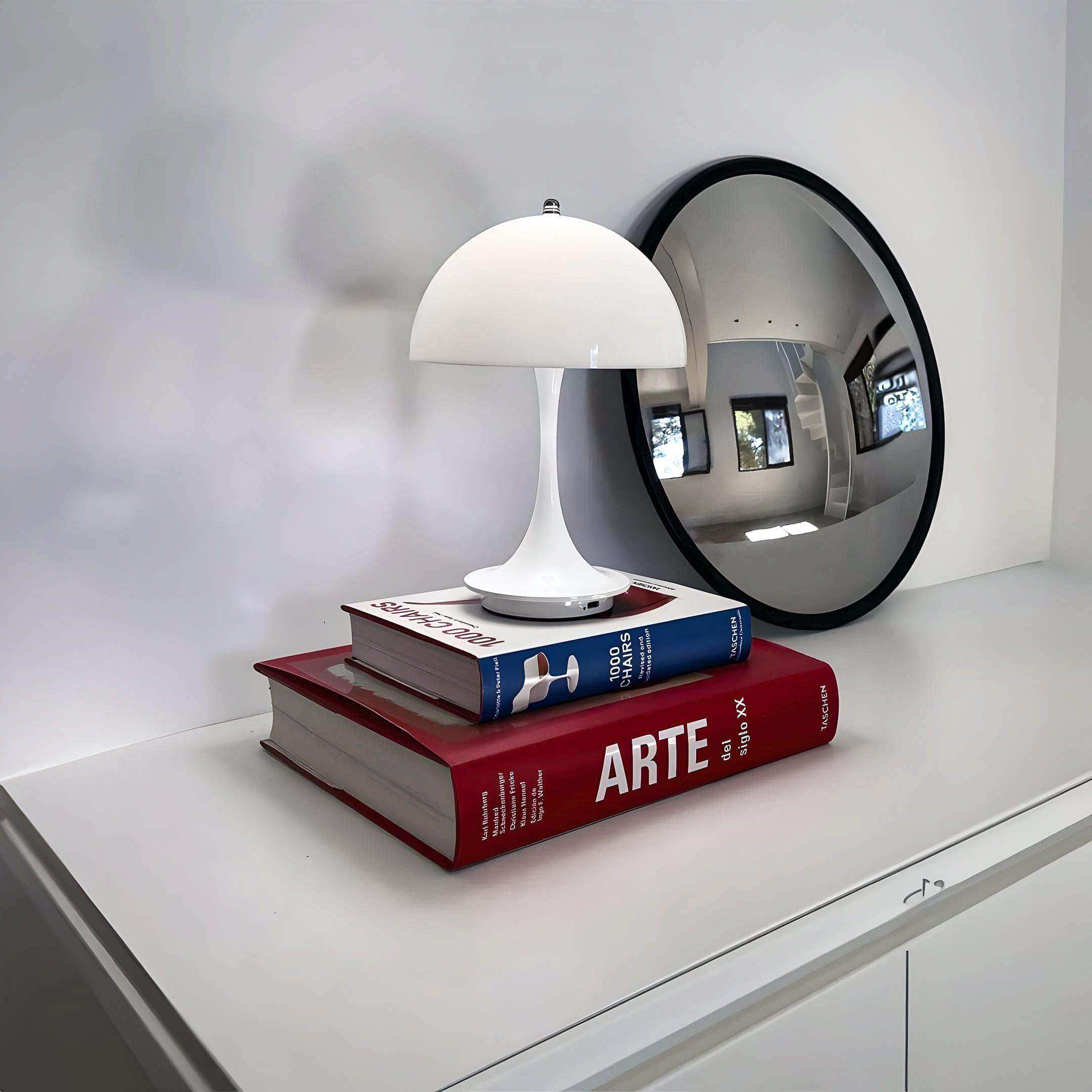 Luna cordless table lamp with slim stem and dome shade