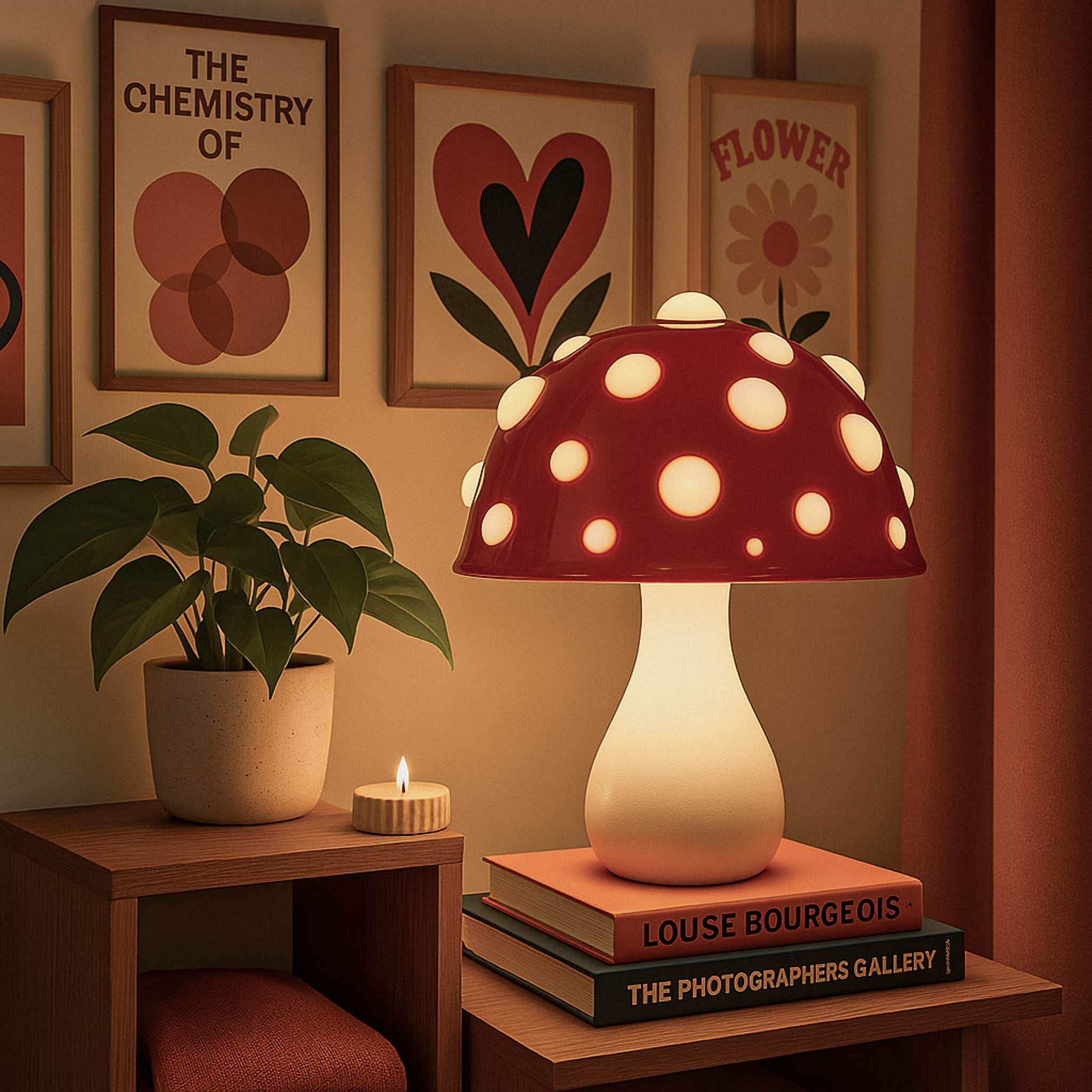 Manita white mushroom table lamp with glossy dome