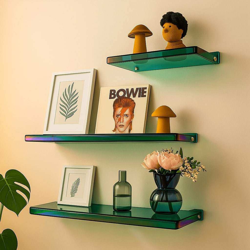 Minimal Acrylic Shelf mounted in a colourful contemporary interior
