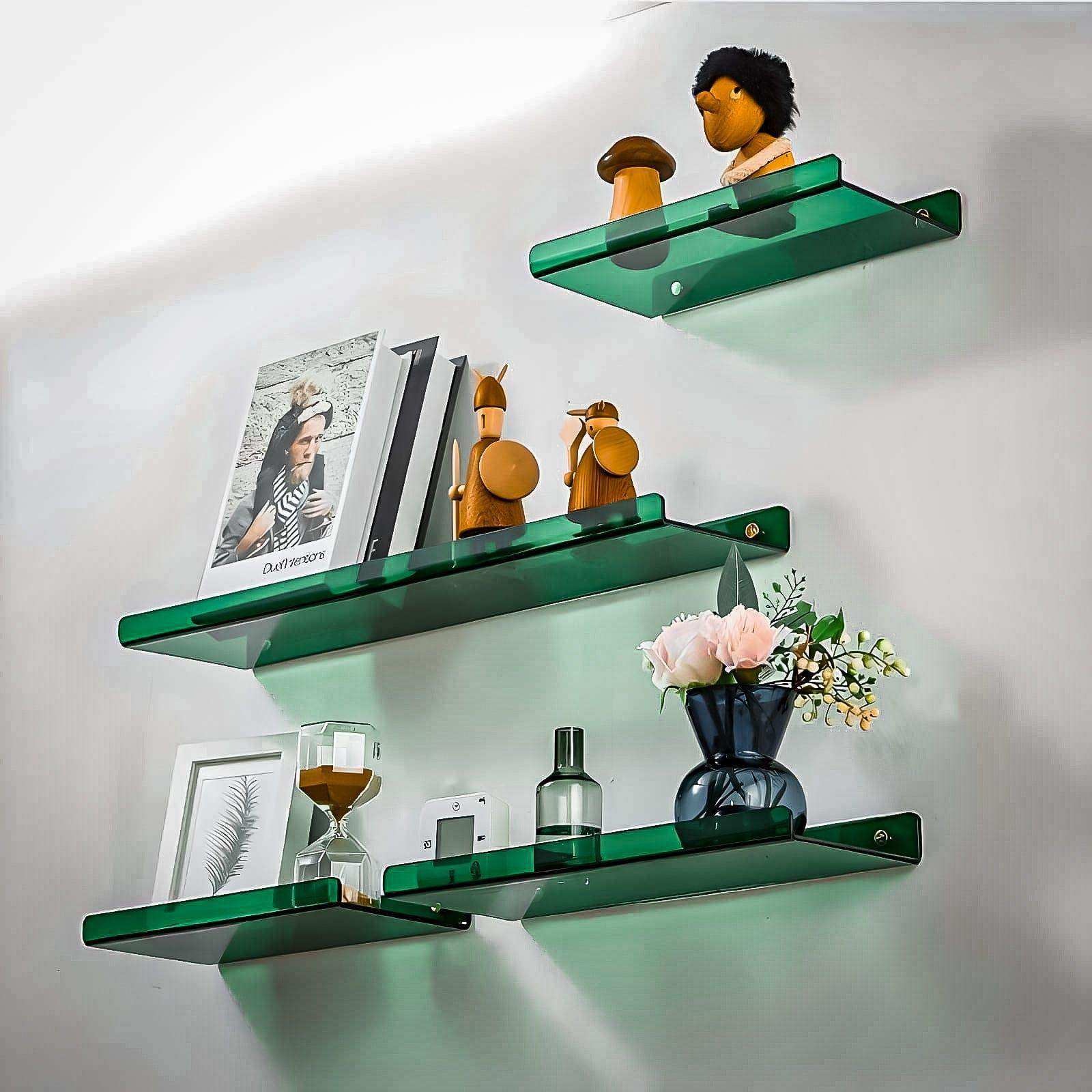 Green acrylic wall shelf in a modern room