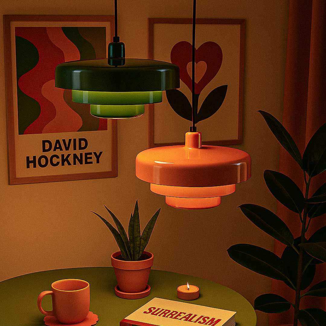 Retro metal pendant light with layered 35cm shade