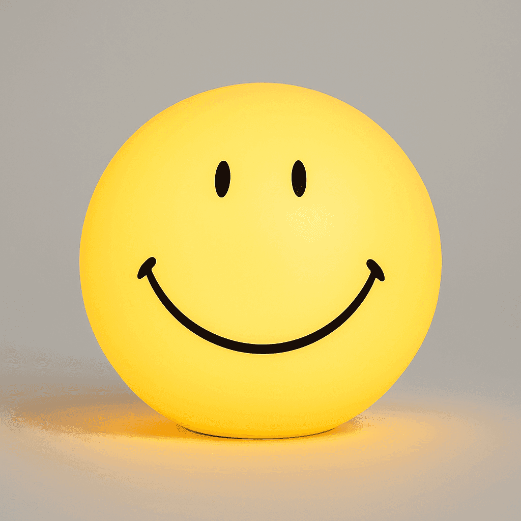 Rechargeable smiley lamp with rounded yellow face