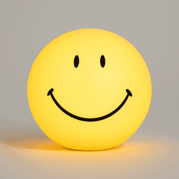 Rechargeable smiley lamp with rounded yellow face