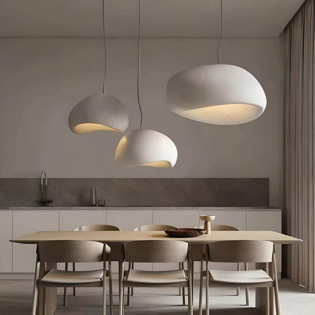 Wabi-sabi pendant light with organic textured shade