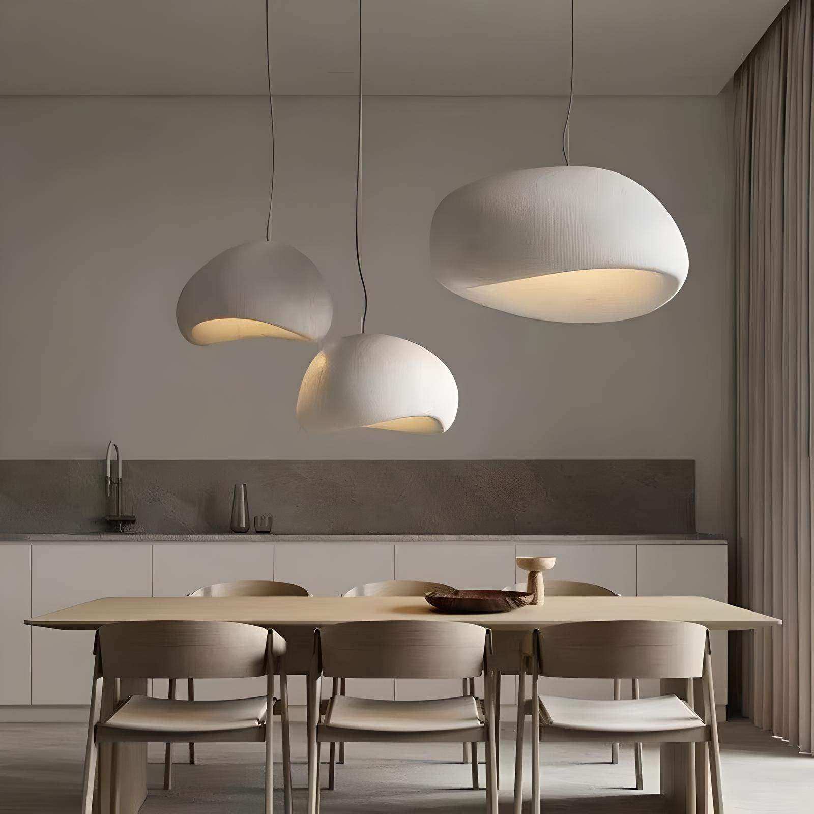 Wabi-sabi pendant light with organic textured shade