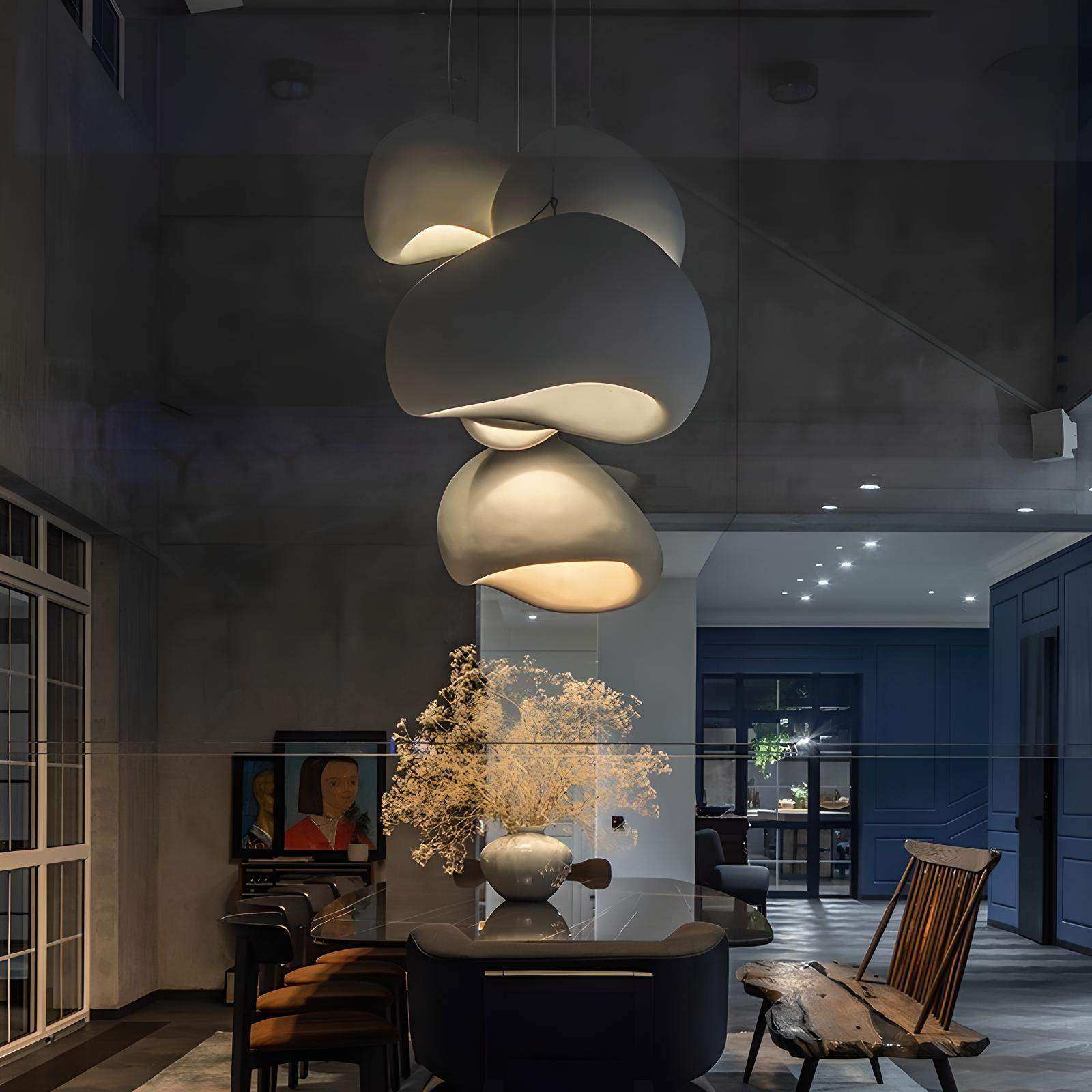 White sculptural Wabi-sabi ceiling pendant