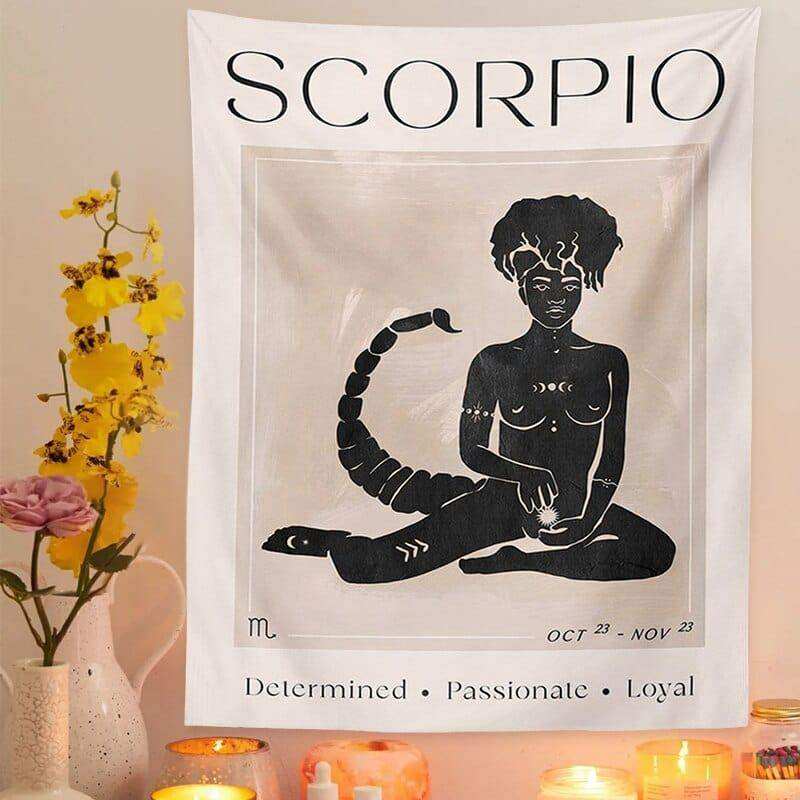 Zodiac artwork and fabric detail on the Astrology Tapestry