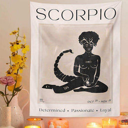 Zodiac artwork and fabric detail on the Astrology Tapestry