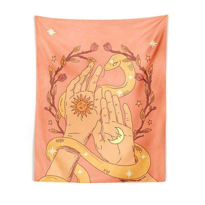 Sun & Moon tapestry shown as a soft textile wall piece