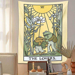 The Lovers Frog tapestry styled as playful wall decor