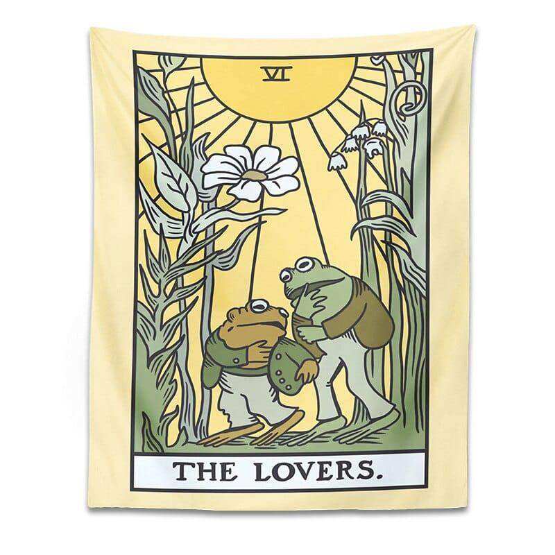 Tarot artwork detail on The Lovers Frog Tapestry