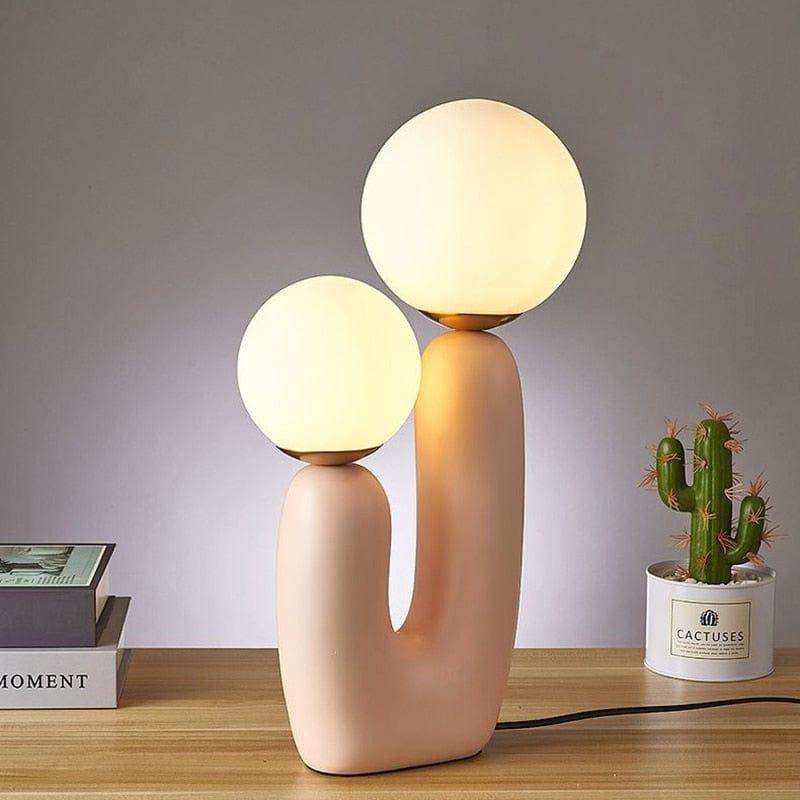 Pink cactus table lamp with resin base and glass shades